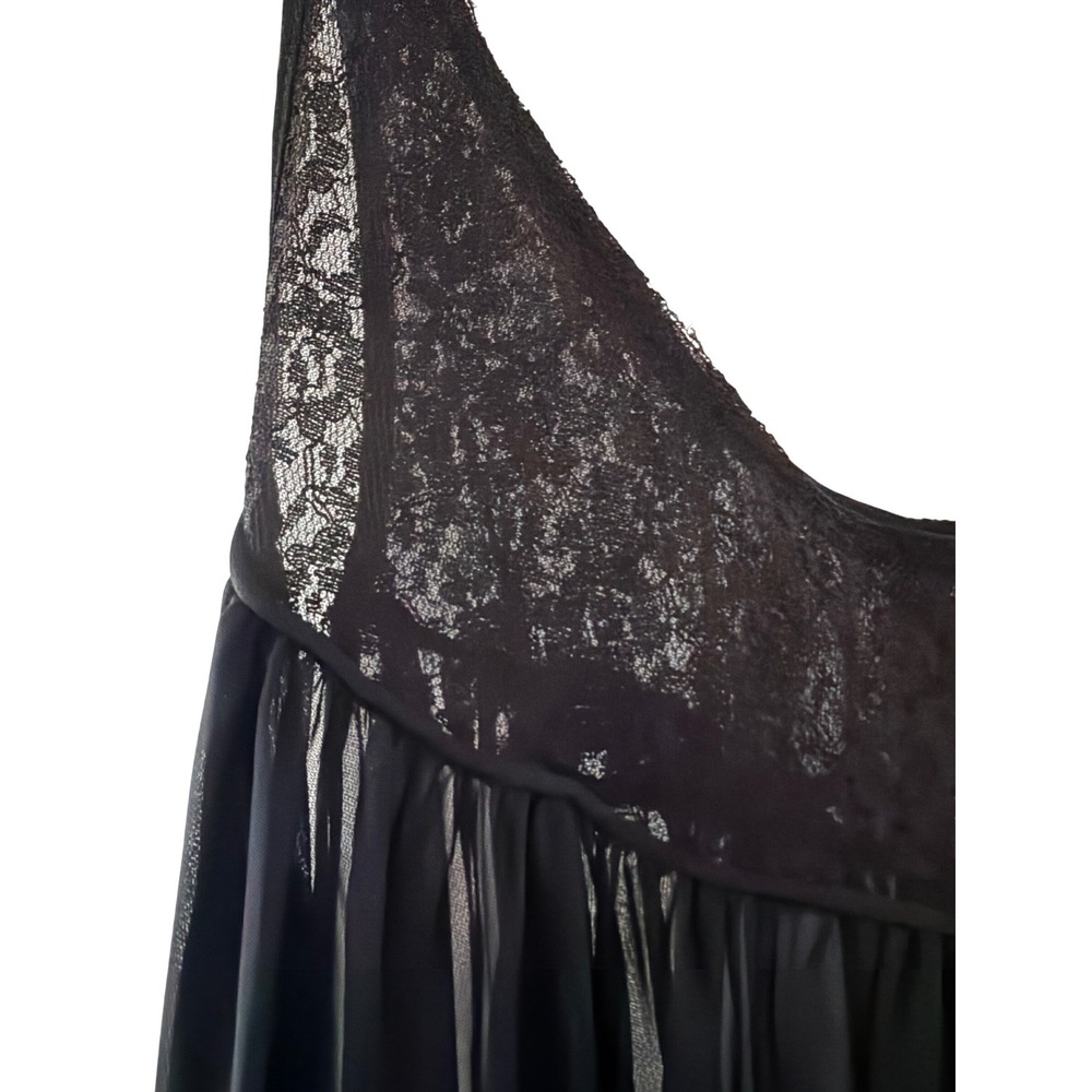 Vintage Peignoir Set Black 1960s Nylon Tricot Lace Pearl Nightgown Robe M - Picture 6 of 9